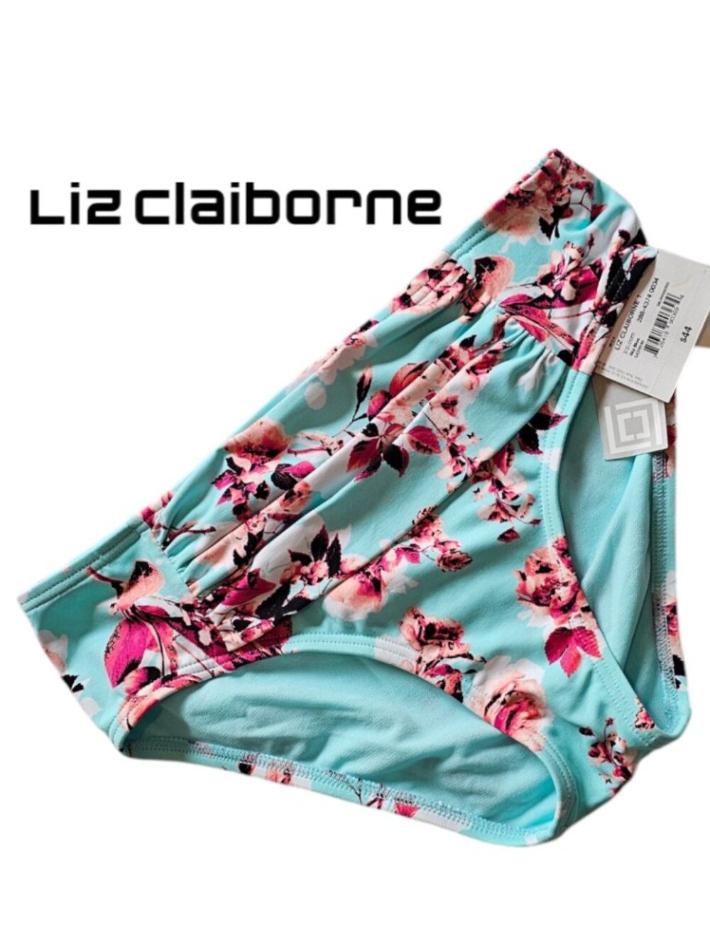 Liz Claiborne 6 NWT Floral Bikini Swimsuit Bottom Aqua Pink